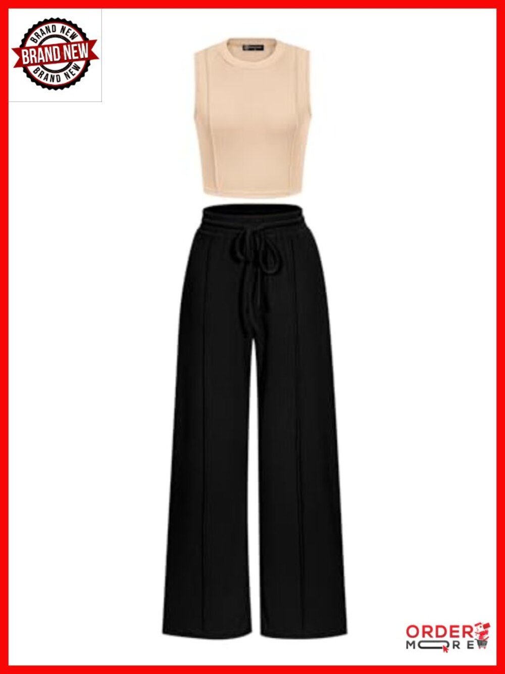 Women's 2 Piece Lounge Set Sleeveless Crop Top Wide Leg Palazzo Pants Polyester